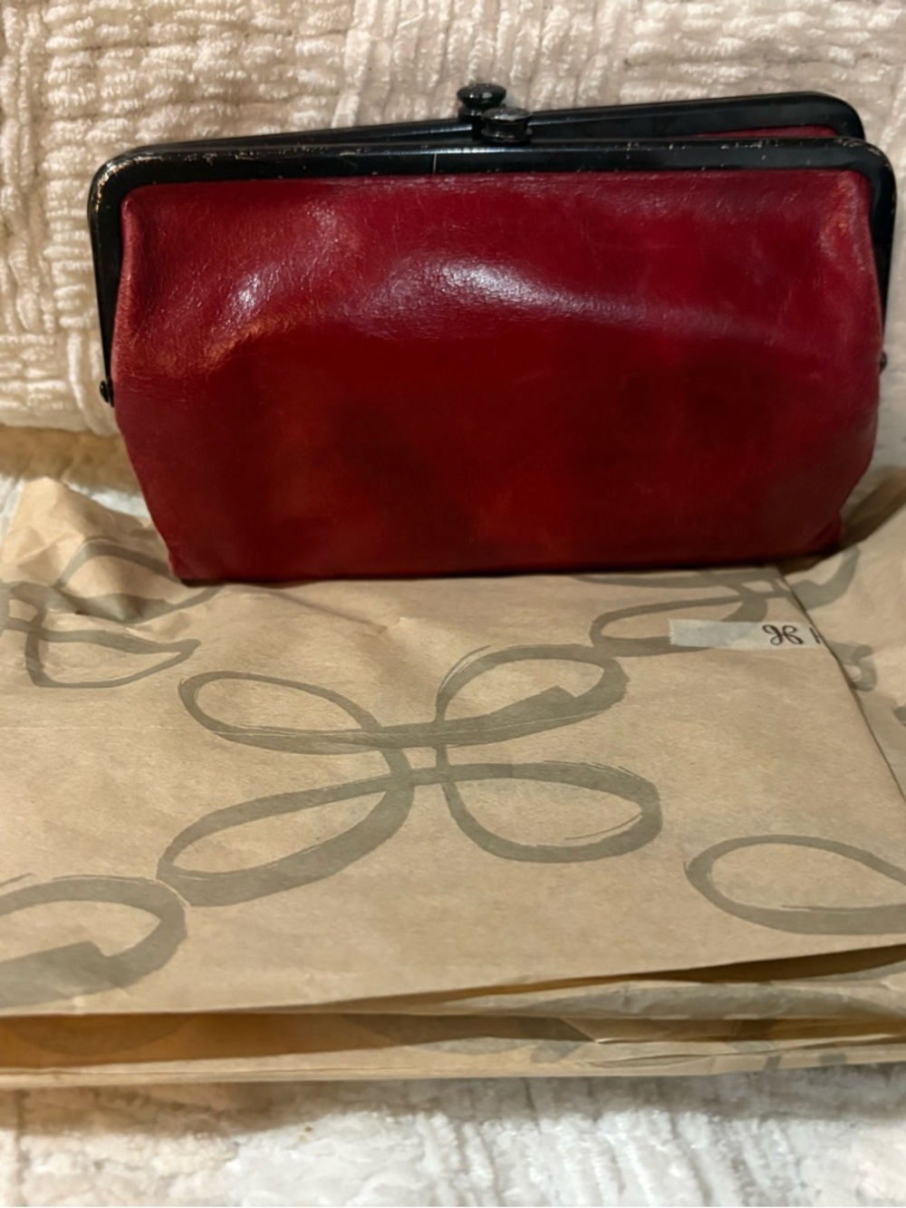 HOBO Red Leather Frame Wristlet Clutch